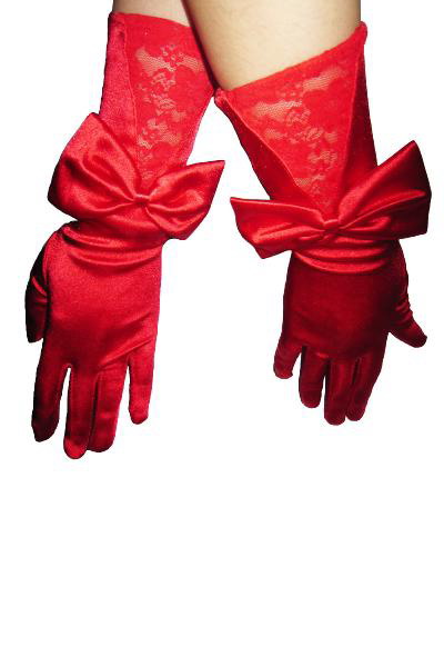 Красные сатиновые перчатки с гипюровой вставкой